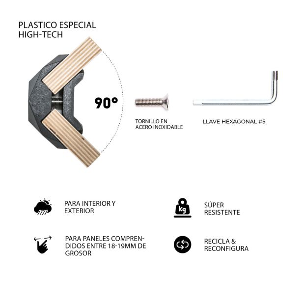 KONEKTOR X ZA POVEZAVO 2 LESNIH PLOŠČ PLAYWOOD 90° ČRN