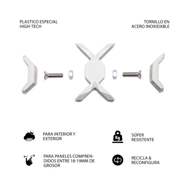 KONEKTOR X ZA POVEZAVO 4 LESNIH PLOŠČ PLAYWOOD BELI