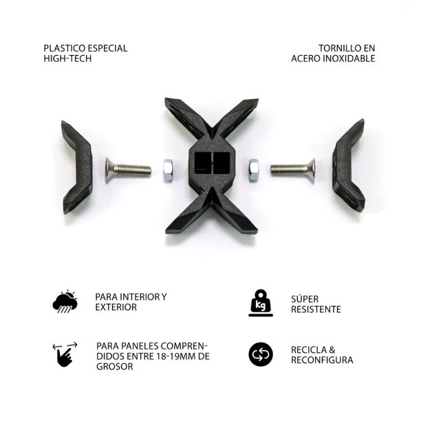 KONEKTOR X ZA POVEZAVO 4 LESNIH PLOŠČ PLAYWOOD ČRN