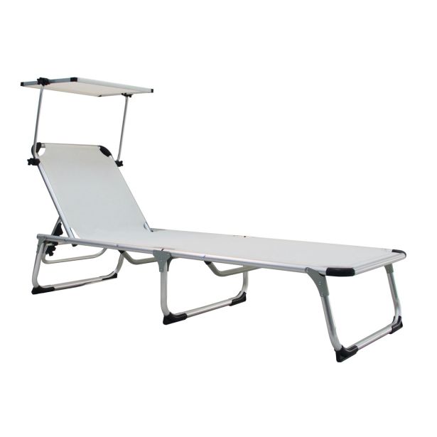 LEŽALNIK IZ TEKSTILENA AZUR S SENČNIKOM BEL ALU