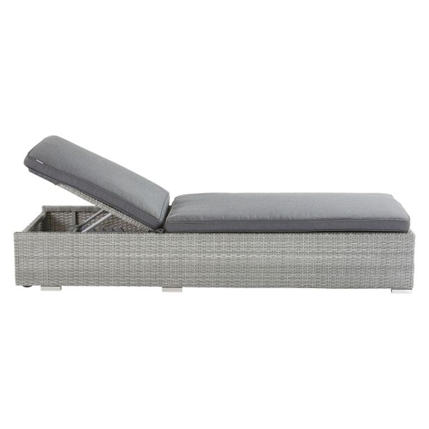 LEŽALNIK DAVOS FIX Z BLAZINSKIMI KOLESI WICKER-ALU GREY 65X197X36