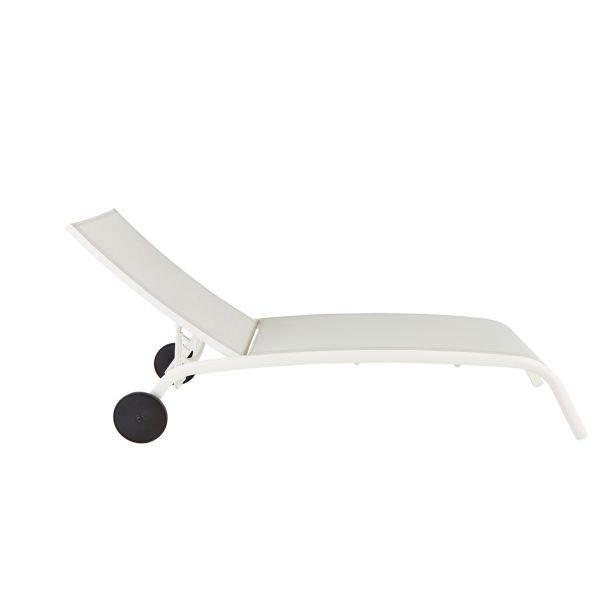 LEŽALNIK IZ TEKSTILENA NATERIAL LYRA II S KOLESI BEL ALU, TEKSTILEN