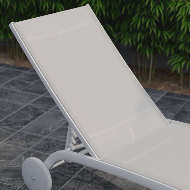 LEŽALNIK IZ TEKSTILENA NATERIAL LYRA II S KOLESI BEL ALU, TEKSTILEN