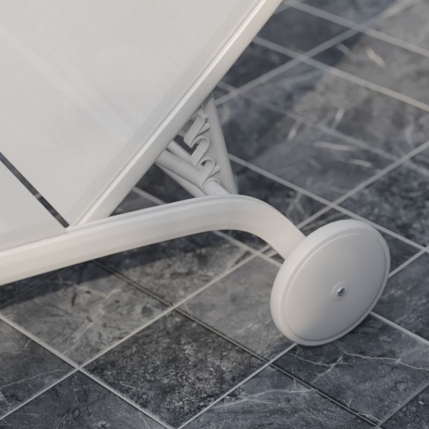 LEŽALNIK IZ TEKSTILENA NATERIAL LYRA II S KOLESI BEL ALU, TEKSTILEN