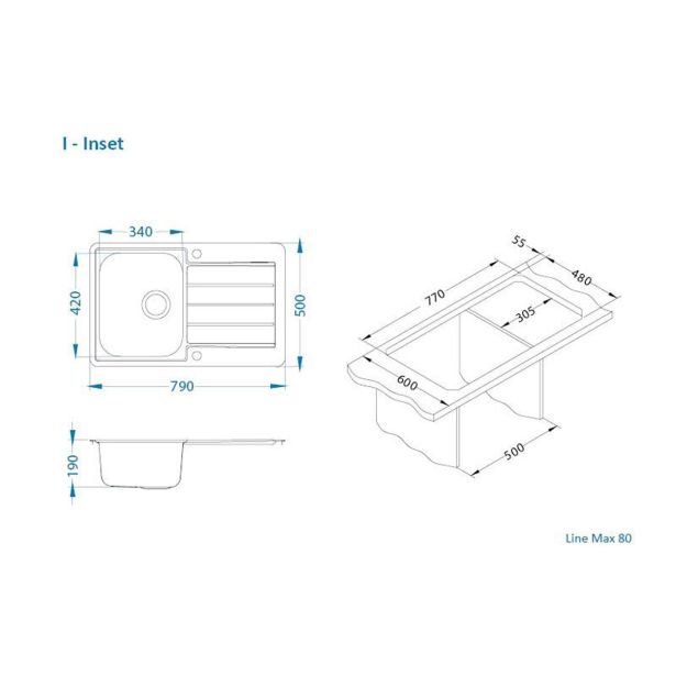 NERJAVNO POMIVALNO KORITO ALVEUS LINE MAX 80 POP UP, SATIN 790X500 MM