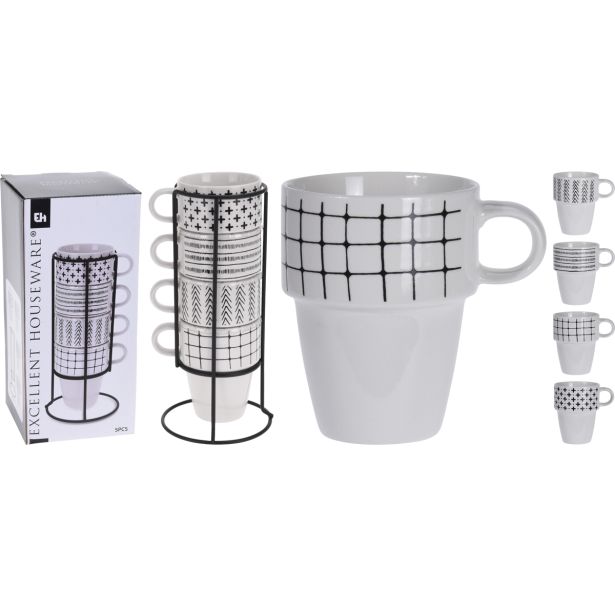 LONČEK KOOPMAN 4/1 NA KOVINSKEM STOJALU RAZLIČNI DEKOR WHITE