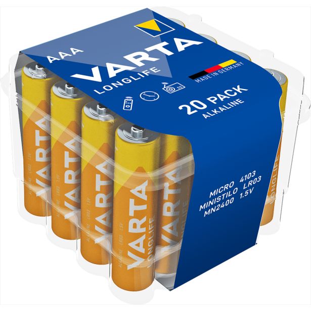 ALKALNI BATERIJSKI VLOŽEK VARTA LR03 1.5V LONGLIFE AAA 20/1