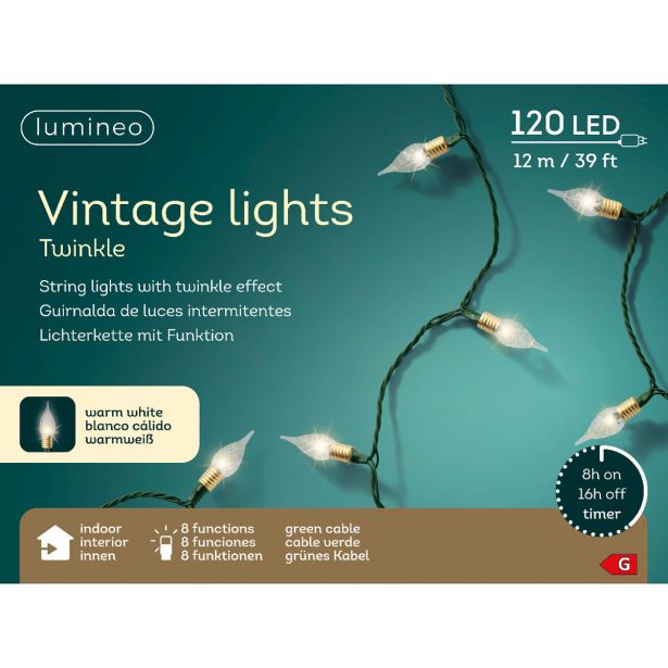 LUČKE LUMINEO VINTAGE 120L, TOPLO BEL Z 1190 CM, 8 FUNK., UTRIP.