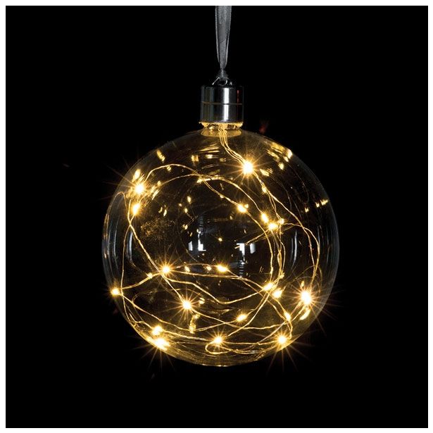 LUČKE MQ STEKLENA KROGLA FI 15 CM VISEČA 20 LED MINI T.BELE