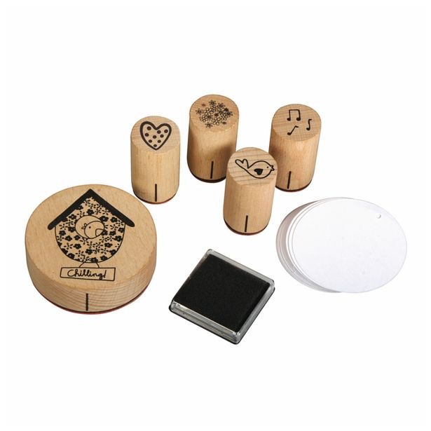 LUKNJAČ,ŠTAMPILJKA,ŠABLON RAYHER ŠTAMPILJKE MINI, PTIČKI 5 KOSOV IN BLAZINICA