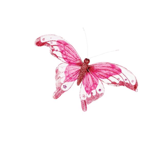 OKRASEK ZA JELKO GLOSSTYLE METULJ TEMNO ROZA NA ŠČIPALKI 26 CM