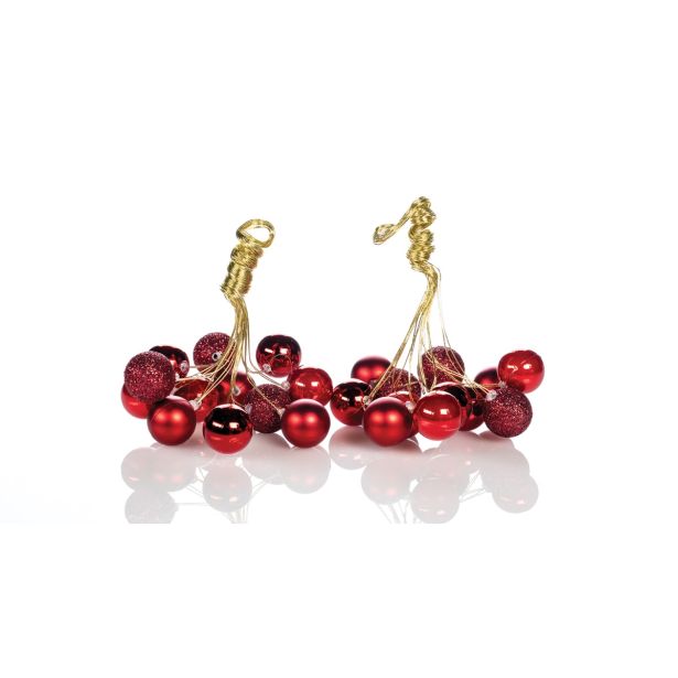 OKRASEK ZA JELKO GLOSSTYLE MINI BUNKICE NA ŽICI 20MM 2/1 RDEČE