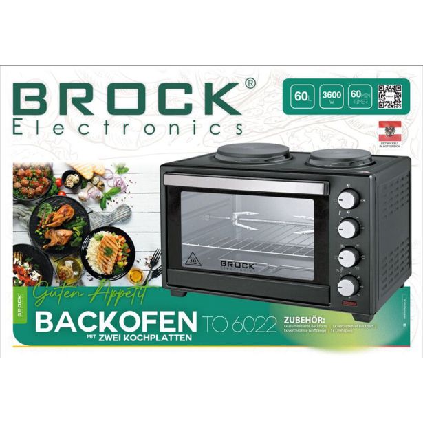 MINI PEČICA BROCK TO 6022 BK, 60 L + 2X KUHALNIK