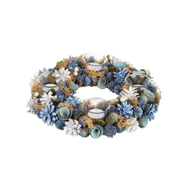 VENČEK GLOSSTYLE MODRI ADVENTNI S 4 KOZARČKI PREMERA 32 CM