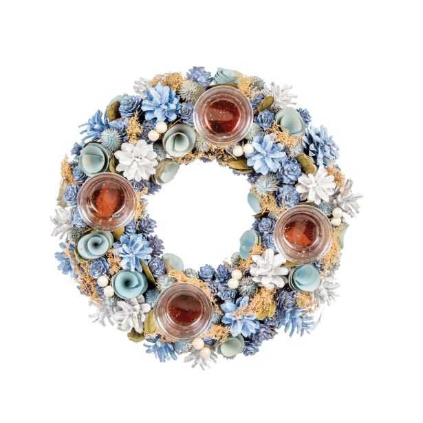 VENČEK GLOSSTYLE MODRI ADVENTNI S 4 KOZARČKI PREMERA 32 CM