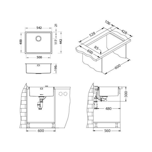 NERJAVNO POMIVALNO KORITO ALVEUS MONARCH KOMBINO 50,BRONZE 542X442 MM VGRADNI