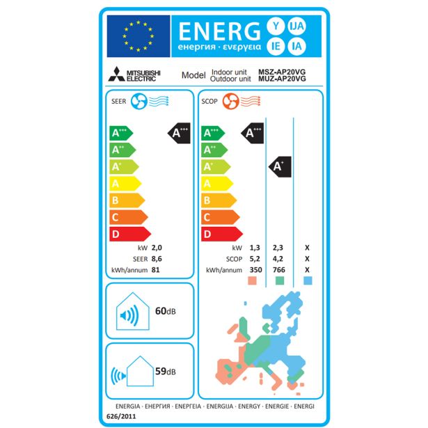 KLIMATSKA NAPRAVA MITSUBISHI MSZ-AP20VGK / MUZ-AP20VG 2.0KW, NOTR+ZUN ENOTA