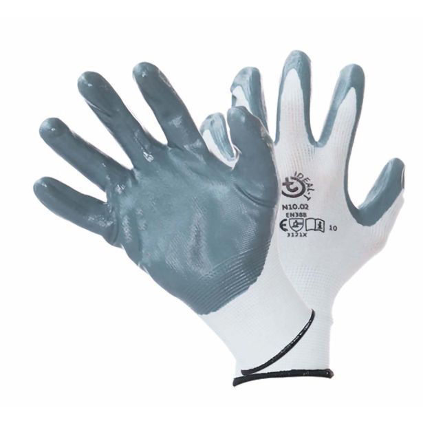 GUMENE ROKAVICE IDEAL-T NAJLON NBR N10.02 ŠT. 10 SIVO-BELE