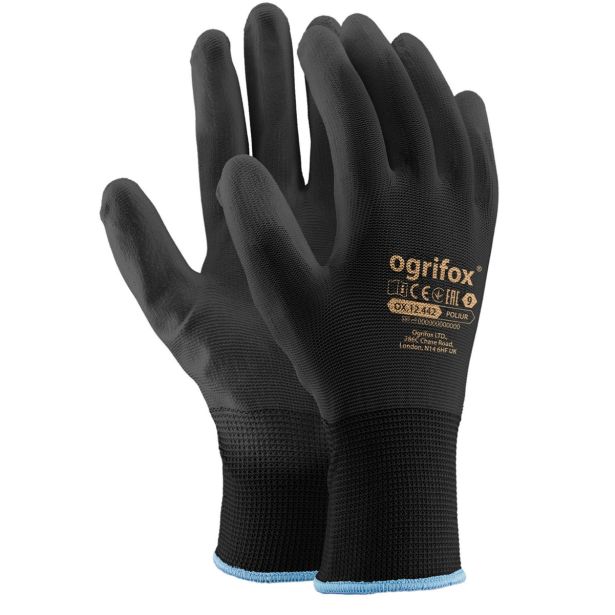 GUMENE ROKAVICE ORGIFOX NAJLON PU ČRNE ŠT.9 V ZAVITKU 12 PAROV