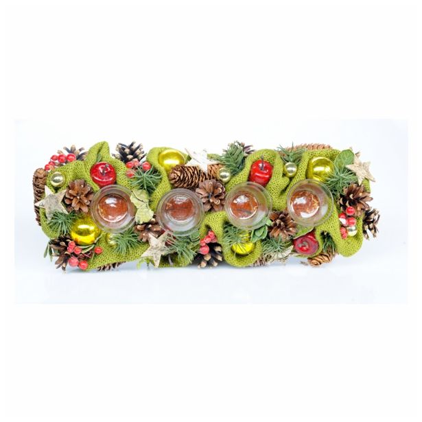 NAMIZNA DEKORACIJA GLOSSTYLE ADVENTNA DEK. ZA 4 SVEČE RDEČA/ZELENA 31X 11X8 CM