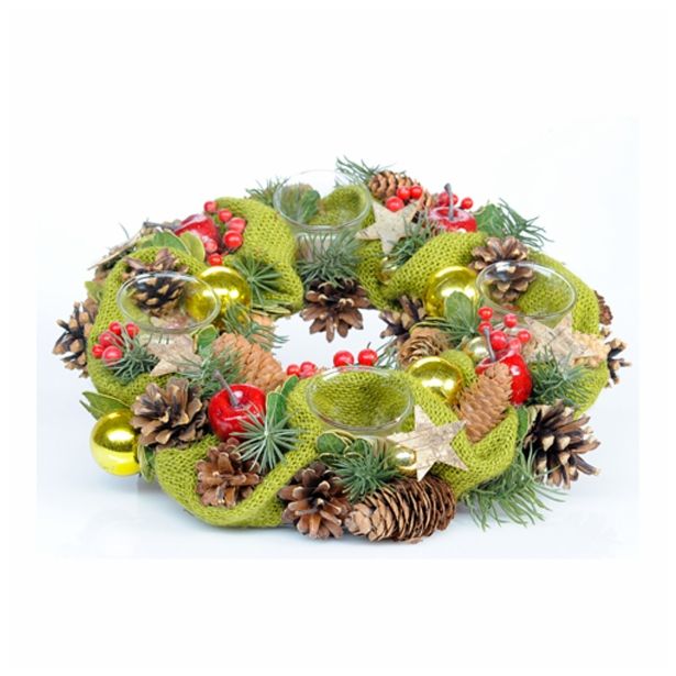 NAMIZNA DEKORACIJA GLOSSTYLE ADVENTNI VENEC 4 KOZARCI 34X34X8 CM RDEČI/ZELENI