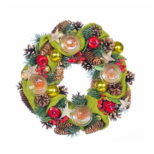 NAMIZNA DEKORACIJA GLOSSTYLE ADVENTNI VENEC 4 KOZARCI 34X34X8 CM RDEČI/ZELENI