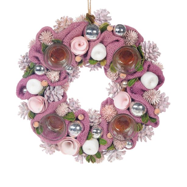 NAMIZNA DEKORACIJA GLOSSTYLE ADVENTNI VENEC 4 KOZARCI ROZA 34X34X8 CM