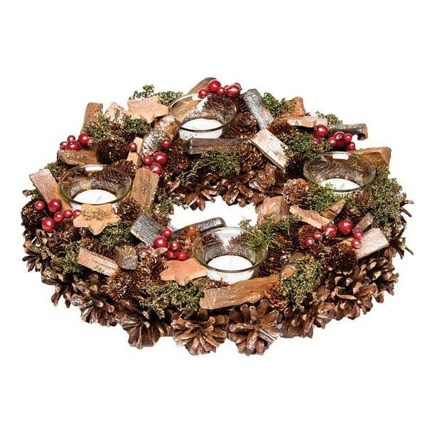 NAMIZNA DEKORACIJA GLOSSTYLE ADVENTNI VENEC RDEČE-ZLAT NARAVNI 32X32X8 CM 4 K