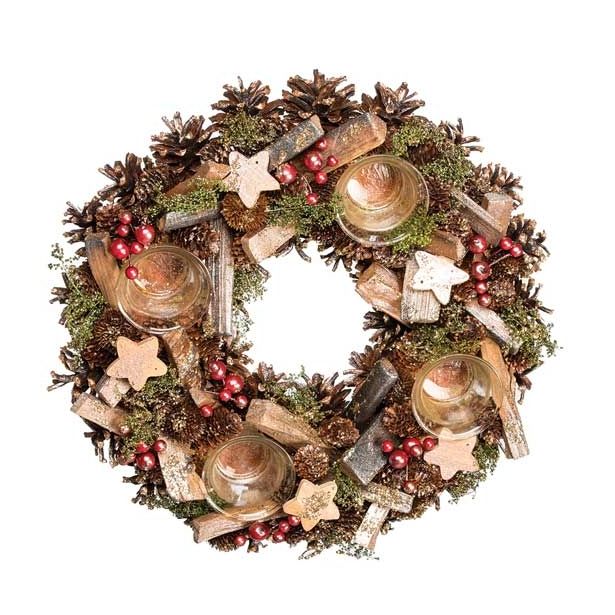 NAMIZNA DEKORACIJA GLOSSTYLE ADVENTNI VENEC RDEČE-ZLAT NARAVNI 32X32X8 CM 4 K