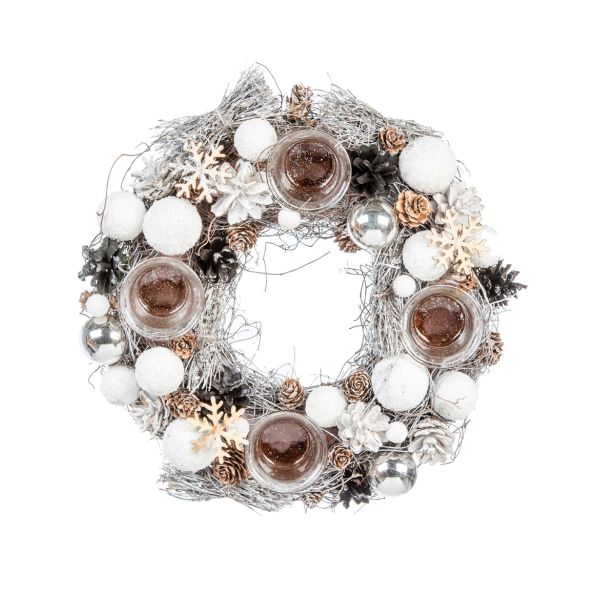 NAMIZNA DEKORACIJA GLOSSTYLE BELI ADVENTNI VENEC S 4 KOZARČKI PREMERA 32 CM