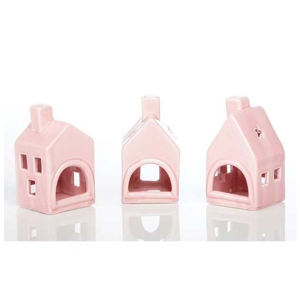 NAMIZNA DEKORACIJA GLOSSTYLE HIŠICA 11 CM ROZA ZA ZA ČAJNO SVEČKO