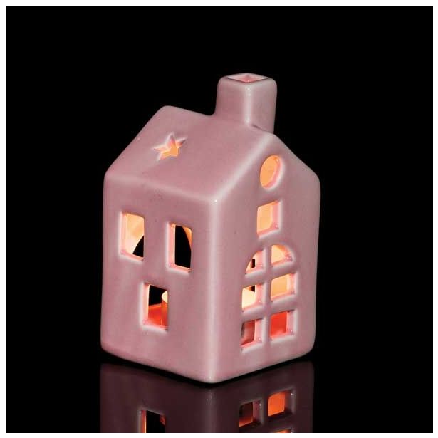 NAMIZNA DEKORACIJA GLOSSTYLE HIŠICA 11 CM ROZA ZA ZA ČAJNO SVEČKO