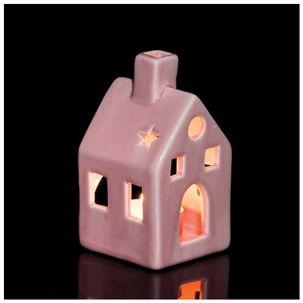 NAMIZNA DEKORACIJA GLOSSTYLE HIŠICA 11 CM ROZA ZA ZA ČAJNO SVEČKO