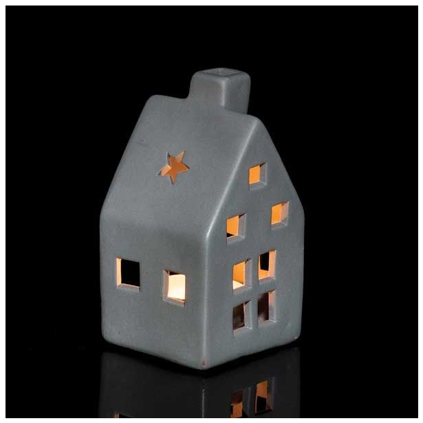 NAMIZNA DEKORACIJA GLOSSTYLE HIŠICA 11 CM SIVA ZA ZA ČAJNO SVEČKO