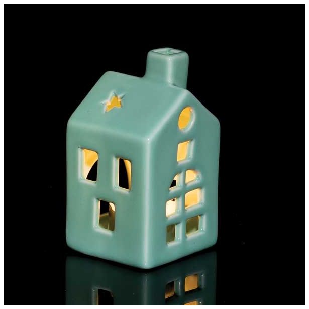 NAMIZNA DEKORACIJA GLOSSTYLE HIŠICA 11 CM ZELENA ZA ZA ČAJNO SVEČKO