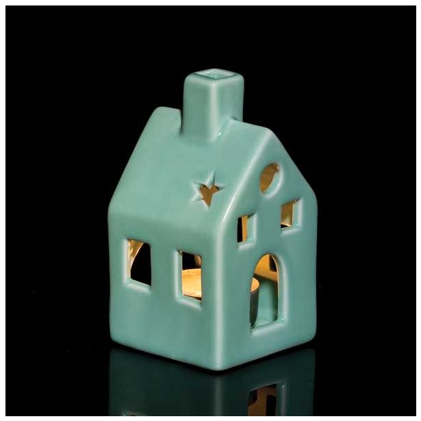 NAMIZNA DEKORACIJA GLOSSTYLE HIŠICA 11 CM ZELENA ZA ZA ČAJNO SVEČKO