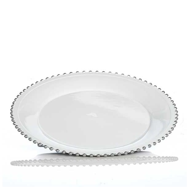 NAMIZNA DEKORACIJA GLOSSTYLE KROŽNIK FI 33 BELI/SREBRN I IZ UMETNE MASE