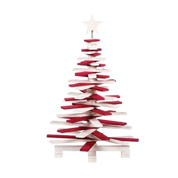 NAMIZNA DEKORACIJA GLOSSTYLE LESENA JELKA RDEČE BELA 38 CM