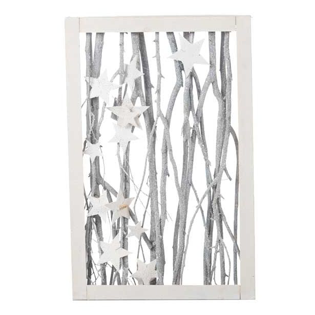 NAMIZNA DEKORACIJA GLOSSTYLE LESENA V OKVIRJU Z ZVEZDICAMI 57X37X7.5 CM