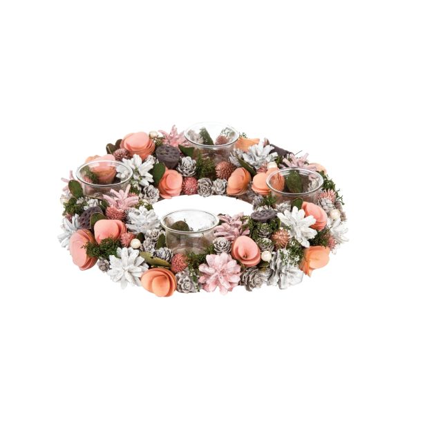 NAMIZNA DEKORACIJA GLOSSTYLE ROZA ADVENTNI VENEC S 4 KOZARČKI PREMERA 32 CM
