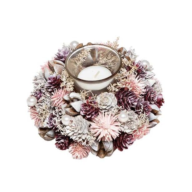 NAMIZNA DEKORACIJA GLOSSTYLE SVEČNIK FI 19 CM ROZA S STEKLENIM KOZARČKOM