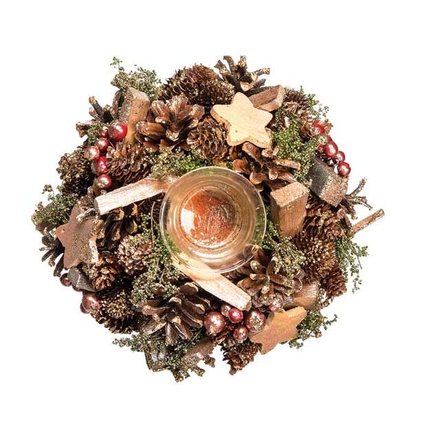 NAMIZNA DEKORACIJA GLOSSTYLE SVEČNIK FI 20 CM RDEČI S STEKLENIM KOZARČKOM