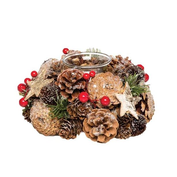 NAMIZNA DEKORACIJA GLOSSTYLE SVEČNIK FI 20 CM RDEČI S STEKLENIM KOZARČKOM