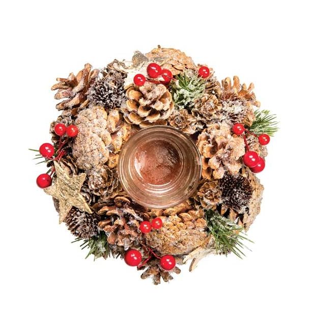 NAMIZNA DEKORACIJA GLOSSTYLE SVEČNIK FI 20 CM RDEČI S STEKLENIM KOZARČKOM