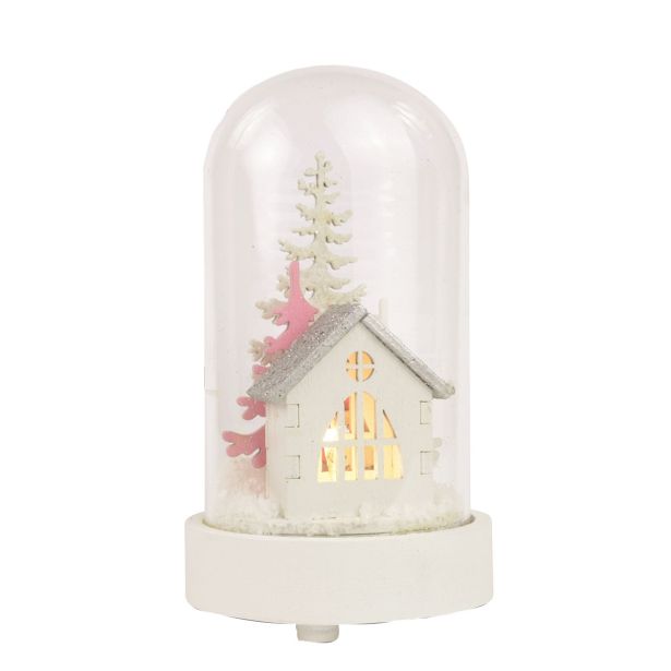 NAMIZNA DEKORACIJA R+W HIŠICA V KUPOLI 13 CM BATERIJE L44 BELA-ROZA