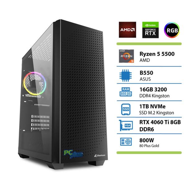NAMIZNI RAČUNALNIK PC PLUS GAMER R5 5500 16GB 1TB GTX4060TI