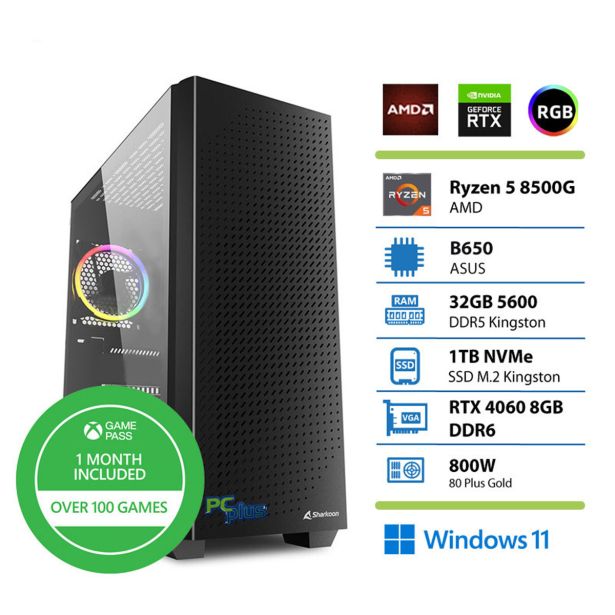 NAMIZNI RAČUNALNIK PC PLUS GAMER R5 8500G 32GB 1TB 4060 W11 + XBOX GP