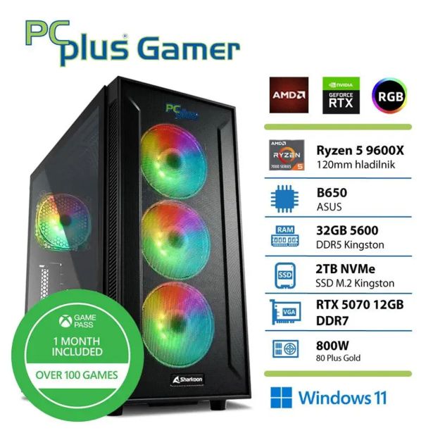 NAMIZNI RAČUNALNIK PC PLUS GAMER R5 9600X 32GB 2TB RTX5070 W11 XBOX GP