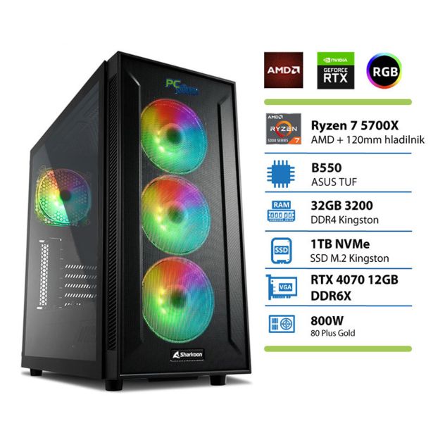 NAMIZNI RAČUNALNIK PC PLUS GAMER R7 5700X 32GB 1TB RTX4070