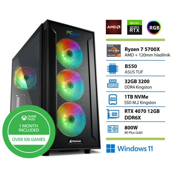 NAMIZNI RAČUNALNIK PC PLUS GAMER R7 5700X 32GB 1TB RTX4070 W11 + XBOX GP